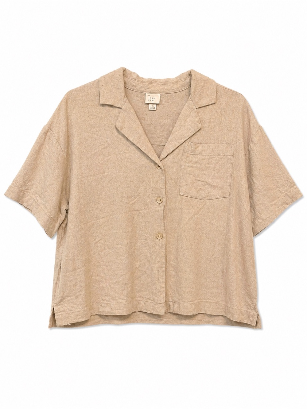a new day Beige Short-Sleeve Button Front Camp Shirt